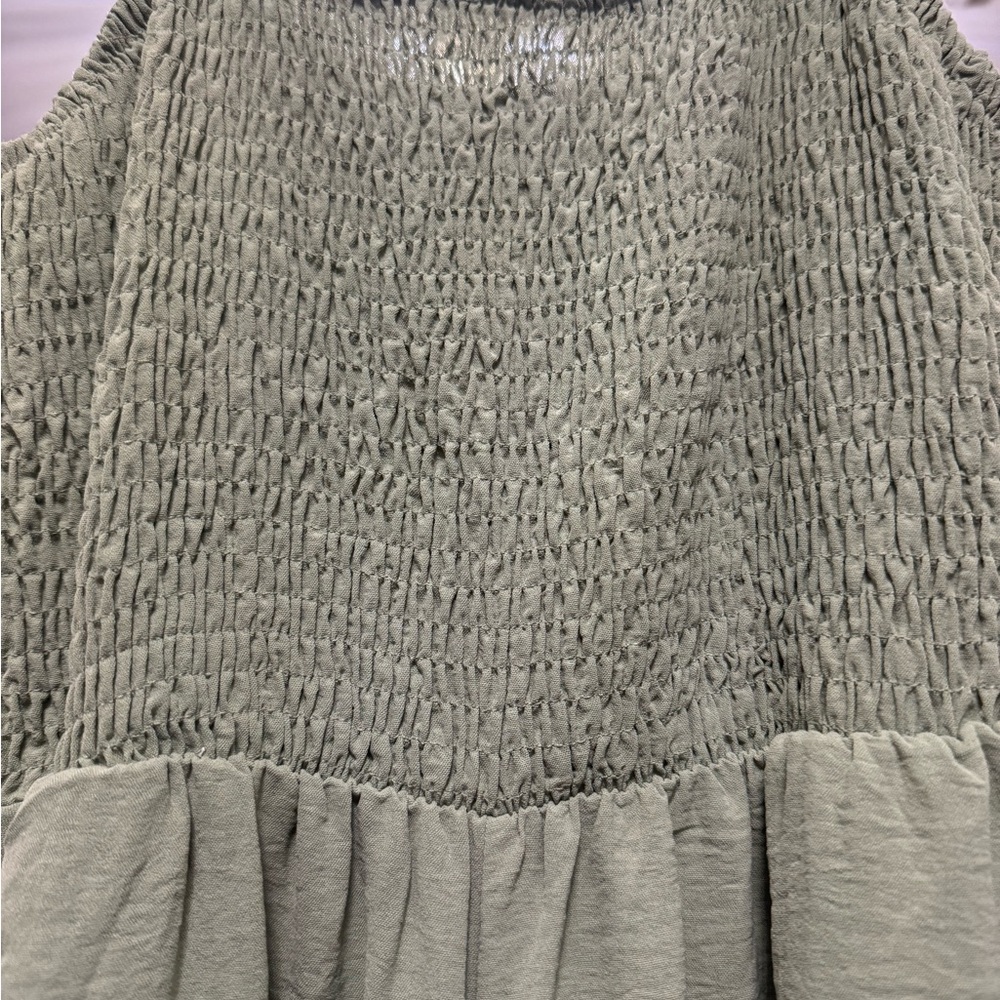 Sage Green Wide-Leg Jumpsuit with Smocked Bodice w/Pockets! - Picture 2 of 7